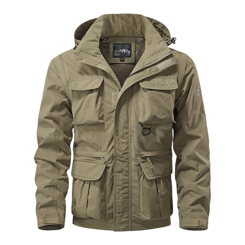 Safari Outdoor Hunting Jackets - Abnehmbare Ärmel, winddichte Kapuzenjacke, männliche Outdoor-Armee-taktische